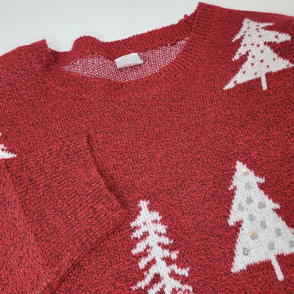 Holiday Time Sweater Womens 1X Red Christmas Tree Sequin Pullover Excellnt HT441